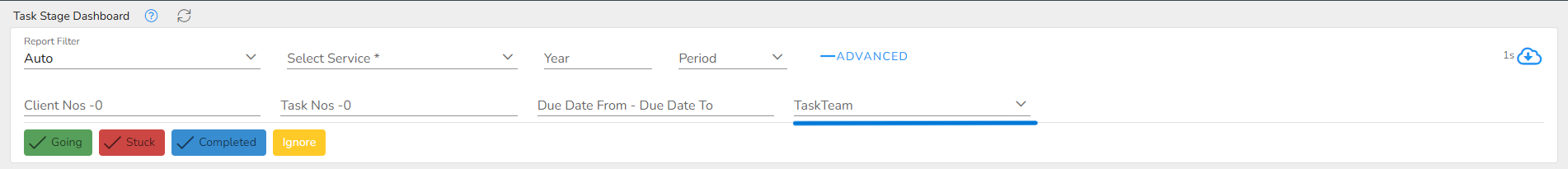 Task Stages Dashboard - team filter
