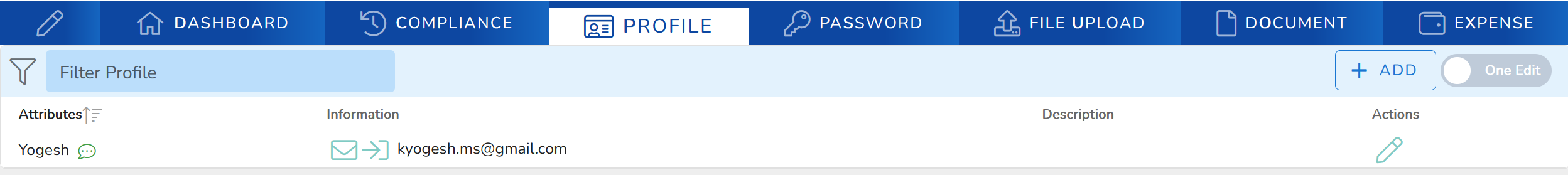 Profile tab