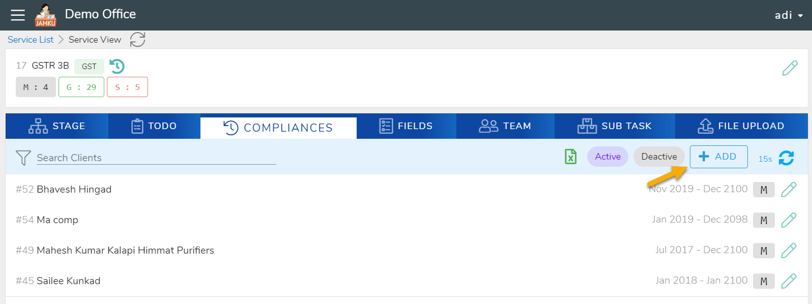 Service Compliance Tab